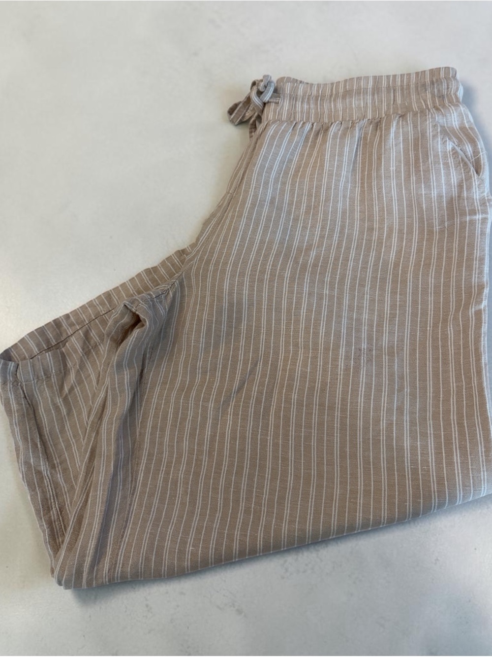 Zac & Rachel Linen Blend Striped Wide Leg Pants Beige Size L - Picture 4 of 6